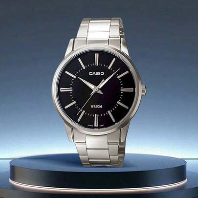  Casio Men's Business Analog Quartz Watch, Stainless Steel Strap & Black Dial, Men's Wristwatch, Silver Bracelet, Elegant Business, Perfectly Beautiful Watch, Gift For Him/Boyfriend/Father, For Daily Wear, Birthday, Anniversary Gifts, Valentine's Day Gifts MTP-1303D-1A