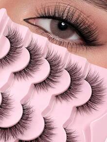 5对ENCHUW透明自然柔软蓬松仿貂毛假睫毛，化妆假睫毛 - 黑色 - 查看 1