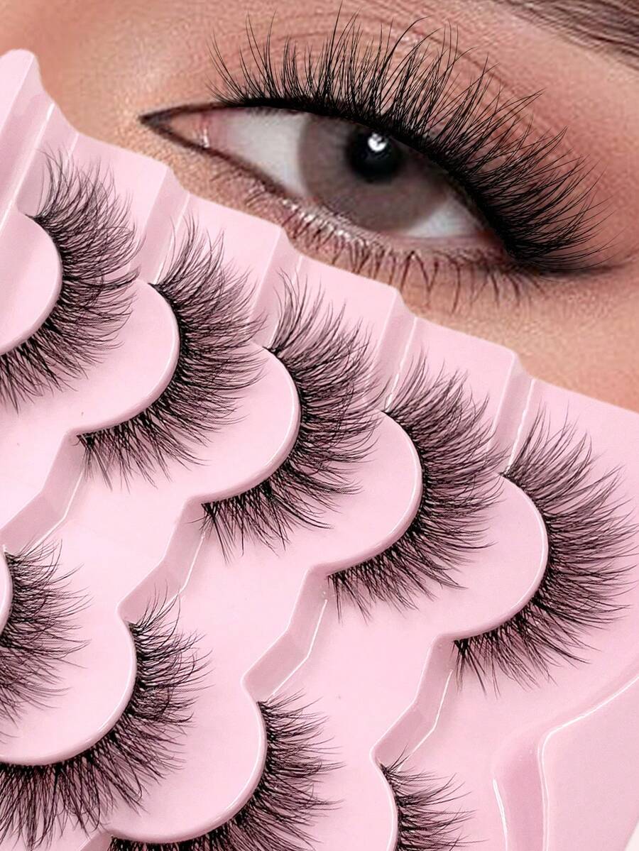 5对ENCHUW透明自然柔软蓬松仿貂毛假睫毛，化妆假睫毛 - 黑色 - 查看 1