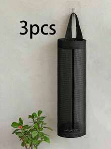 1/3 piezas Soporte de pared para bolsas de basura de cocina, organizador de almacenamiento, dispensador de bolsas de plástico, caja de almacenamiento, bolsa de almacenamiento montada en la pared con ganchos, accesorios de almacenamiento de cocina - Negro - Ver 13