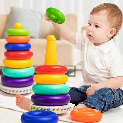 Baby Stacking Toys, Rainbow Tower Stacking Rings, Infant Rattle Tumbler, Early Educational Toys