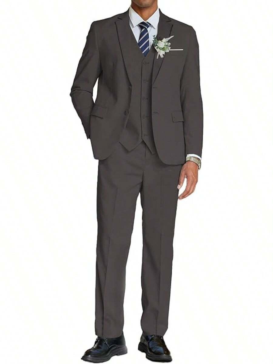 Men's 3 Piece Linen Suits Casual Lightweight Blazer Jackets Vest Pants Set For Wedding Business Promhalloween - Màu xám đen - Xem 1