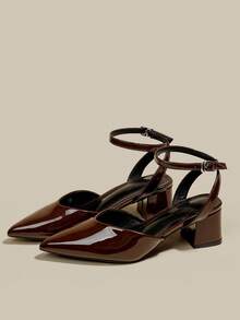 Giày cao gót mũi nhọn màu nâu cà phê cho nữ, giày cao gót mũi nhọn thanh lịch, giày cao gót quai ngang mắt cá chân thời trang - Cà phê nâu - Xem 6