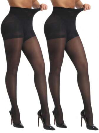 2pairs Women Sexy 20D Sheer Stockings Black Tights Fashionable Minimalist Pantyhose, Cozy
