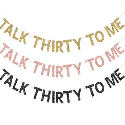Talk Thirty To Me Banner, Glittery Gold Foil Decor, Suitable For Men/Women 30th Birthday Party Decoration