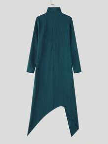 INCERUN Fashion Mens High Neck Long Sleeve Split Asymmetrical T-Shirt Blouse Fall Casual Party Long Shirt Tops - 湖藍色 - 查看 5