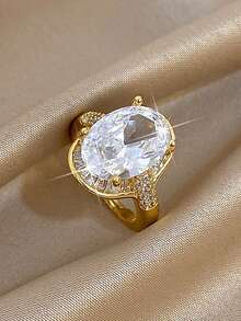 2 件/1 件奢华优雅大号椭圆形切割水钻可调节女士戒指，防褪色镀铜戒指，订婚婚礼珠宝，周年纪念情人节礼物，妈妈礼物，圣诞节感恩节日常派对礼物，送给女朋友和妻子 - 彩色 - 查看 1