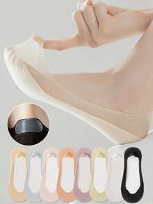 1/3/6/8 双女士多色船袜，超薄低帮隐形袜，防滑泡沫后跟垫，透气网眼，夏季 - 彩色 - 查看 10