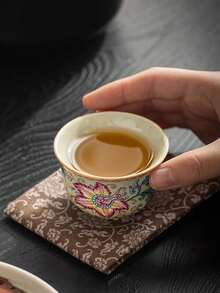 1/2/6个装凌霄花陶瓷茶杯，复古陶瓷杯，60毫升浓缩咖啡杯，家用客用茶杯，大师杯，功夫茶杯，品茶杯，水杯，适合日常使用，生日礼物，节日礼物陶瓷杯 - 彩色 - 查看 7
