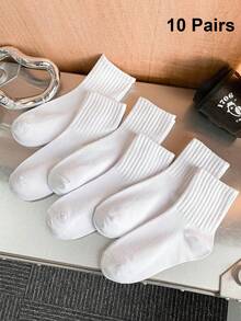 6 Pairs Women's Solid Color Casual Mid-Calf Socks, Valentine's Day - White - View 8