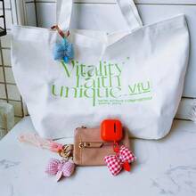 1Pc Love Candy Color Plaid Bowknot Bag Package Pendant Sweet Lovely Key Buckle Hanging Decoration Graduation Gift - 粉色 - 查看 5