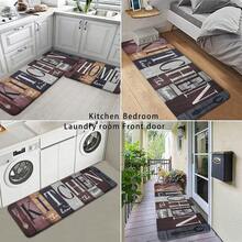 1/2/3pc Classic Wood Grain Kitchen Carpet, Retro Country Style Carpet, Farm Kitchen Carpet, Flannel Material Soft, Comfortable And Easy To Clean, Suitable For Bedroom, Living Room, Dining Room, Bathroom Entrance, Laundry Room