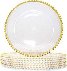 ZhdnBhnos CNCEST 25 X Charger Plates,Clear Charger Plates, Dinner Charger Plates,Table Charger Plates (Clear, Gold) - 25件-金色-14 - 查看 1