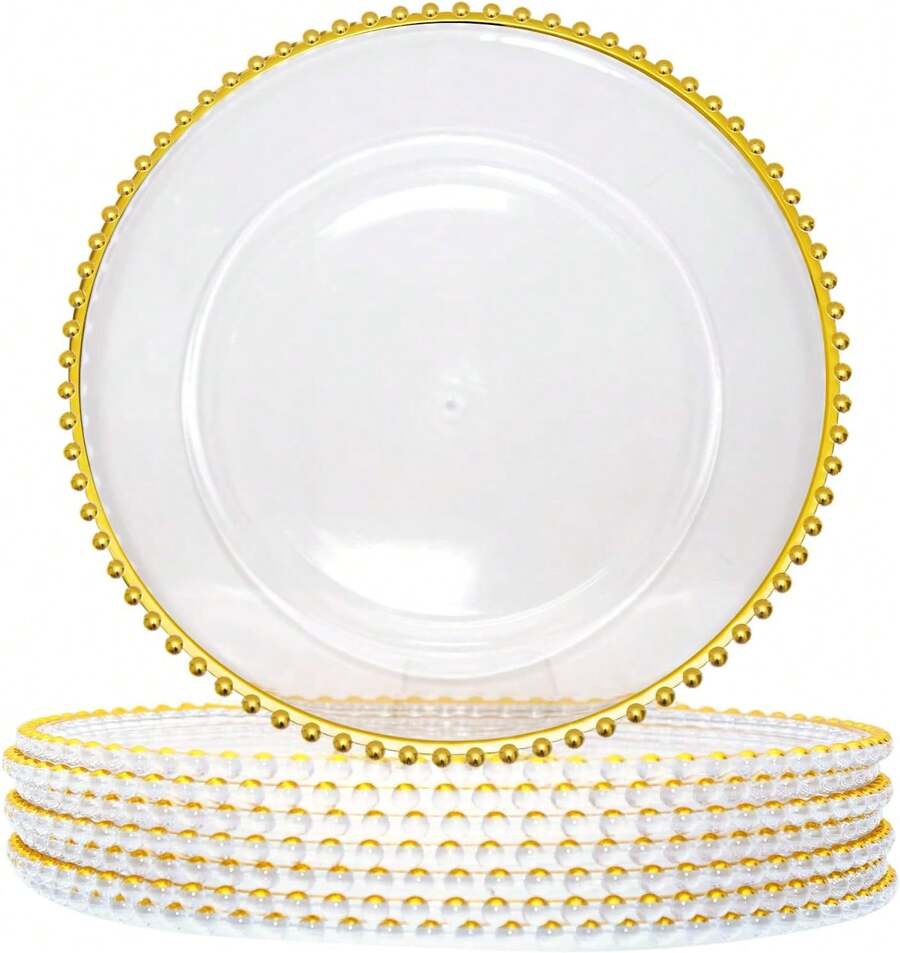 ZhdnBhnos CNCEST 25 X Charger Plates,Clear Charger Plates, Dinner Charger Plates,Table Charger Plates (Clear, Gold) - 25件-金色-14 - 查看 1