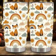 1pc 12oz/20oz Cute Fox And Rainbow Pattern Tumbler With Lid And Straw, Insulated Travel Mug For Fall, Gift For Women Men, Ideal For Halloween, Memorial, Christmas, Birthday Gift, Iced/Hot Coffee Cup - 20盎司 - 查看 1