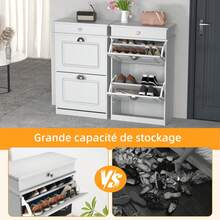 2-Tier Shoe Cabinet With 1 Drawer, Shoe Storage Cabinet, Shoe Chest, 53 * 22 * 85 Cm - 白色 - 查看 4