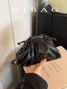 迷你优雅纯色夹肩包斜挎包 - 黑色 - 查看 11