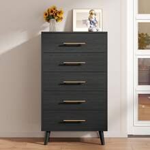 Asofer 5 Drawer Dresser, Wood Chest Of Drawers With Metal Frame,Anti-Dumping Design, Storage Cabinet For  Bedroom, Living Room - Black - View 1