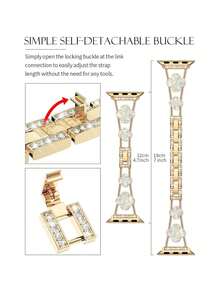 Bling Band Compatible With Apple Watch Bands For Women 40mm 41mm 38mm 42mm Series 10 9 8 7 6 5 4 3 2 1 SE, Sparkle Metal Bracelet Wristband, Cute Lucky Clover Dressy Band - 金色 - 查看 4