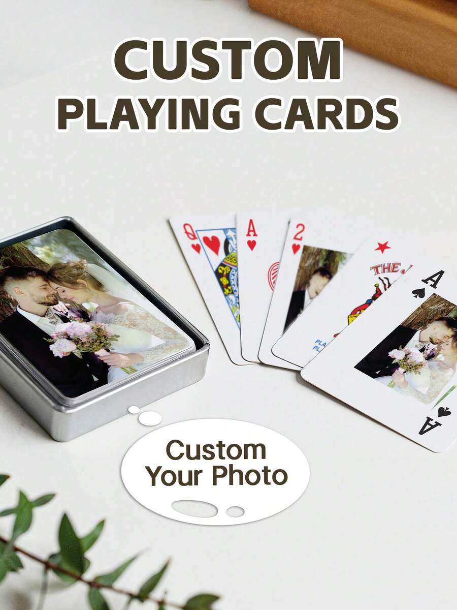 1 Deck/54pcs Custom Photo Playing Cards, Personalized Pokers Cards With Photo, Personalized Wedding Gift, Custom Couple Picture Playing Cards, Unique Ideal Gifts For Wedding, Birthday, Anniversay, Business, Gift For Her, Him, Friends, Son, Daughter, School Students, Workers, Kids School, Home, Office, Custom Engagement Party Card - White - View 1