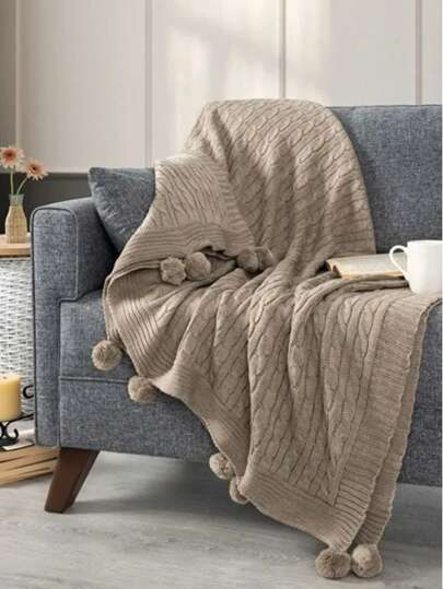 Made In Turkey - Pom-Pom Knitted Throw Blanket – 130x170 Cm Sofa Throw, Shoulder Wrap & TV Blanket