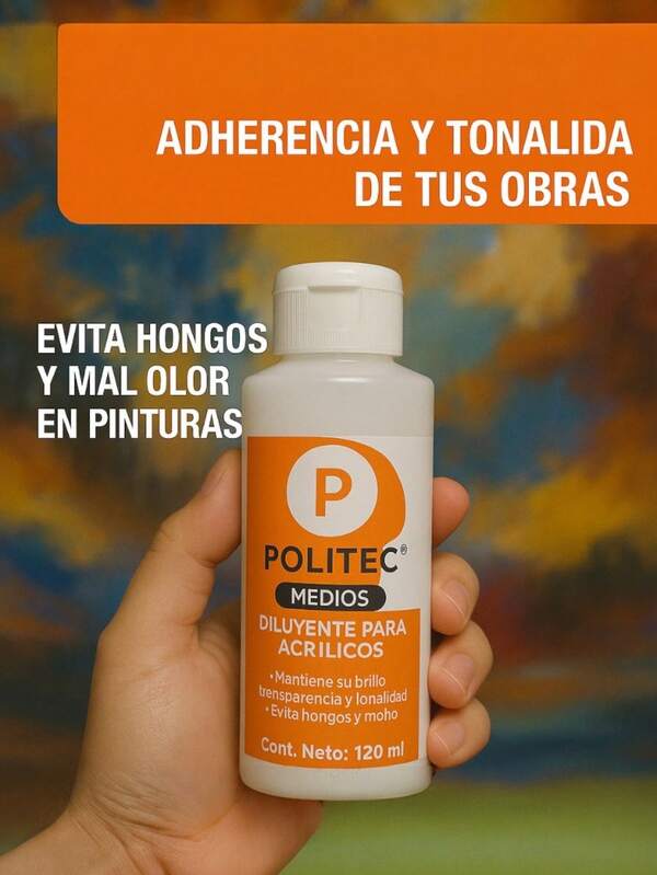 Diluyente para acrilicos marca Politec mantiene brillo adherencia tonalidad formulacion profesional liquido disolvente para pinturas acrilicas secado controlado limpieza pinceles y aerografos envase 120 ml producto pintura suministros artistico calidad taller