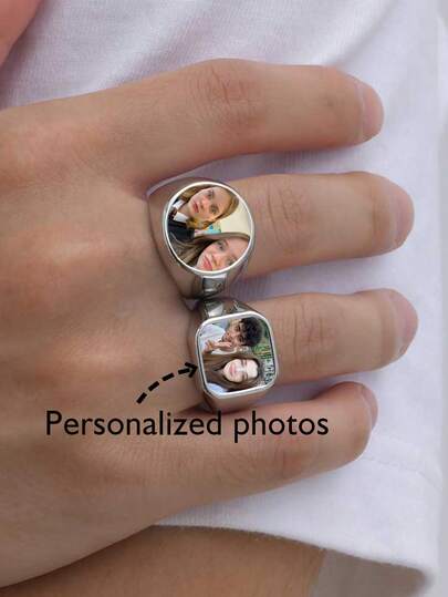 1 st personligt foto anpassad färgglad lasergraverad namnsignaturring, minnessmycke present till kvinnor, män, par, familj, vänner, examen, jul, alla hjärtans dag, födelsedag, årsdag