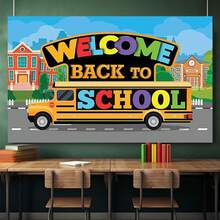 Pancarta plana 2D de bienvenida de vuelta a la escuela, fondo de apertura de la escuela, decoración del primer día de clases, decoración de la fiesta de regreso a la escuela de los estudiantes, adecuada para el aula, la fiesta, la decoración del hogar, la decoración de la temporada de regreso a la escuela, el entorno del aula, la decoración de la oficina, material resistente a la intemperie, decoración navideña, duradera, montaje de eventos, organizador de fiestas