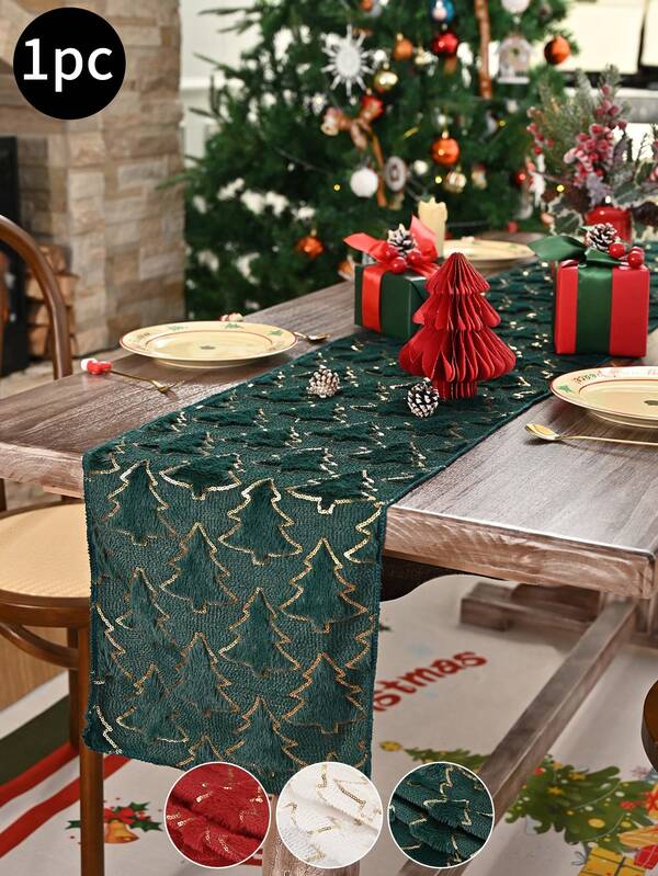 1pc Red Glitter Christmas Tree Table Runner, Solid Color Rectangular Decorative Table Runner, Suitable For Home Decor Like Dining Table, TV Stand, Coffee Table, White, Green, Christmas Decor, Christmas Gifts