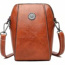 Bolso Crossbody Mujer - Pequeños Bandolera Bolsa para Teléfonoóvil, Monedero Suave PU Cuero Impermeable con Cremallera de 2 Capas Cartera Hombro y Bolso de Mano - Marrón - Ver 8