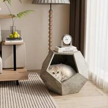 66CM Modern Pet Furniture Cat Carrier Side Table, Sofa Side Table, Planter MDF Multifunctional Furniture, Cement Gray