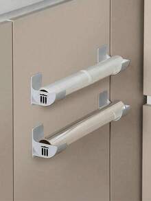 2/4pcs Adhesive Plastic Bag Holder And Wrap Dispenser Set, Wall-Mounted Kitchen Organizer For Cling Film And Trash Bags, Multipurpose No-Drill Cabinet And Refrigerator Side Storage Solution, Space-Saving For Plastic Bags, Wrap, And Roll Paper, Versatile Organizer For Kitchen & Bathroom, No-Drill Plastic Wrap And Garbage Bag Holder, For Birthday, Housewarming, Christmas