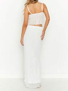 Womens Two Piece Summer Outfits Sleeveless Ruffle Hem Cami Tops And Long Skirt Set Beachwear - 白色 - 查看 7