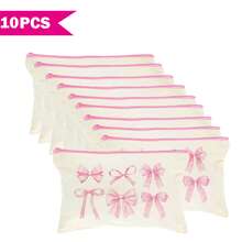 1/5/10/20pcs Cute Bow Pattern Canvas Zipper Bags Set, Y2K Style Bow Decor Jewelry Organizer Bags, Travel Cosmetic Bag, Pencil Case, Party Gift Bag Set, Toiletry Bag, Multipurpose Organizer Pouch Autumn University Essentials Travel Essentials For Holiday Vacation Travel Bag For Women Makeup Bag Makeup Organizer Make Up Bag - Beige - View 22