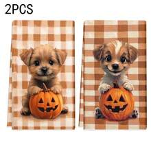 1 Set/2 Stück/100 Stück süße Welpen mit Kürbis Halloween Muster Küchentücher und Geschirrtücher, geeignet für Inneneinrichtung in Restaurants, Küchen und Bädern, Party Dekoration, Festivalgeschenke, als Geschenk