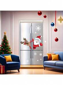 57pcs/Set Cartoon Santa Claus Reindeer Snowflake Stickers,New Year's And Christmas Creative Refrigerator Stickers, Door Stickers, Window Stickers,Festival, New Year, Christmas Party Decoration
