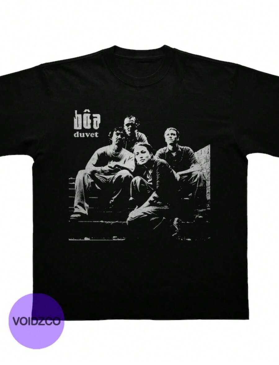 Bôa Duvet Band Portrait Crew Neck T-Shirt Classic Fit Short Sleeve Y2k Casual Wear Tops Plus Size Clothes Suitable For All Seasons Machine Wash For Business Casual And Daily Wear - 黑色 - 查看 1