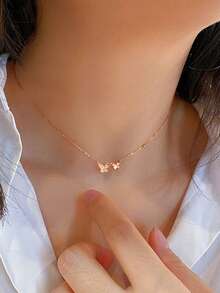 BALMORA 1pc Elegant And Exquisite S925 Sterling Silver Small Zirconia Smooth Face Double Butterflies Pendant Necklace For Women For Birthday Gift