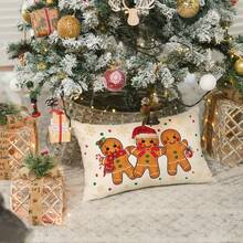 1 peça capa de almofada decorativa de boneco de gengibre com floco de neve, 30 x 50 cm, para férias de inverno, sofá decorativo, lado único, sem núcleo de almofada - Laranja Vermelho - Ver 5