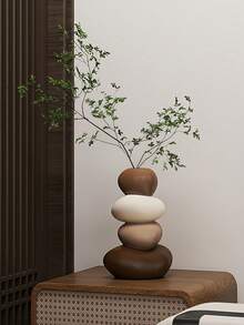 1pc Stacked Stone Sculpture, 1 Pair Deer Shaped Vase Resin Sculpture Set, Geometric Stone Flower Vase, Fashionable And Elegant Design, Desktop Decor, Suitable As Home And Office Gift, Birthday, Graduation, Christmas Gift