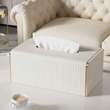 条纹 PU 皮革纸巾盒，北欧奢华风格酒店金边纸巾盒，适用于客厅卧室，创意大号餐巾纸分配器，母亲节礼物，家居浴室装饰，浴室收纳，秋季装饰，返校 - 彩色 - 查看 7