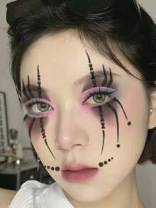 1 Piece Of Halloween Funny Spider Claw Ink Spotted Eyeliner Face Temporary Tattoo Sticker Suitable For Carnival Party Cosplay Horror Spider Weaving Horror Waterproof And Sweatproof Temporary Tattoo Sticker - Black - View 5