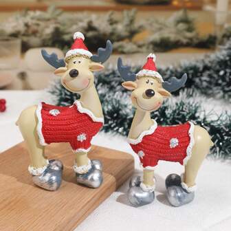 1pc Christmas Red Deer Holiday Statue Decor, Resin Material Outdoor Garden Cartoon Resin Smiling Deer Figurine, Suitable For Garden, Yard, Home Desktop Decoration Christmas Decorations Winter Room Decor Christmas Decorations Home Christmas Gifts Christmas Decor