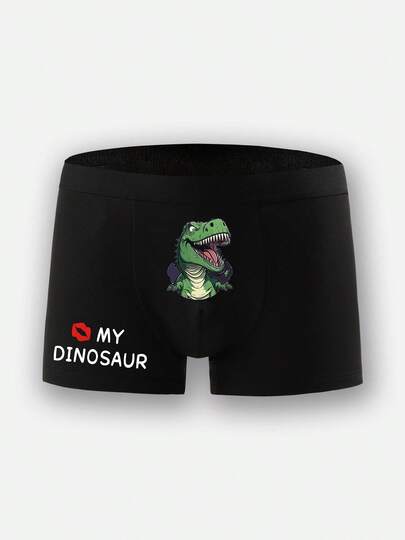 1 pezzo Boxer da uomo, con stampa divertente di dinosauri che dicono "Bacia il mio dinosauro", traspirante e confortevole biancheria intima da uomo, adatta per uso quotidiano