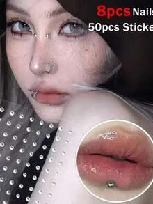165pcs Non-Piercing Self-Adhesive Waterproof Reusable Sticker - Multi-Purpose Body Decoration Jewelry - 銀色 - 查看 2