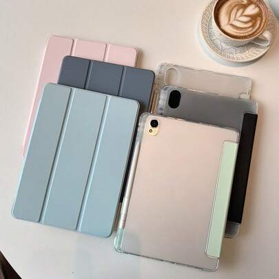 Redmi Pad2 With Pen Slot Integrated Triple Fold Protective Case, Transparent TPU Soft Shell With Pen Slot, Simple/Casual/Popular, Redmi Folding Tablet Cover, Compatible With Redmi Pad2 11 "(2025)/Redmi Pad SE 11 Inch/Compatible With Xiaomi Pad 7/7 Pro 11.2" (2024), Compatible With Huawei MatePad SE 11"/Matepad 11.5S"