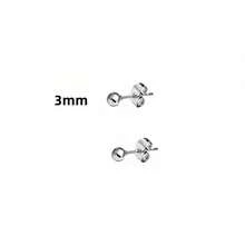3-8 毫米 1 对银球耳钉，316L 不锈钢防过敏耳钉，简约风格适合男士、女士、青年，钛钢耳环，节日礼物 - 銀色 - 查看 14