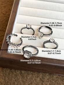 Bộ 5 nhẫn đính đá Cubic Zirconia khảm đồng thanh lịch, thời trang đơn giản, thích hợp cho đám cưới, tiệc tùng, quà tặng ngày lễ, cô dâu, Halloween, phụ nữ - Màu Đen Súng - Xem 5