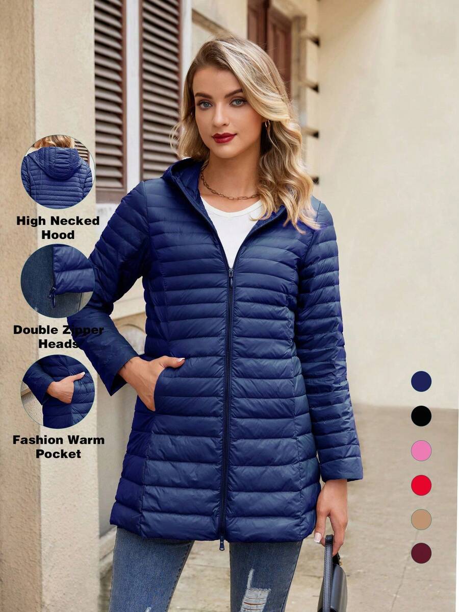 ZIAI ZIAI Women Solid Color Lightweight Long Hooded Winter Down Coat Casual Outdoor Autumn Winter Coat Women