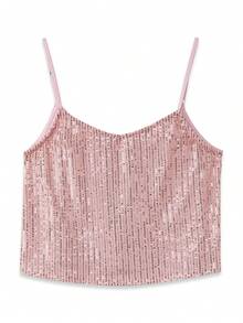 Women Y2k Sequin Sparkly Cami Top Sleeveless Backless Flowy Glitter Crop Tank Top Summer Going Out Tops Streetwear Light - Pink - View 4